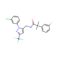 CC(C)(C(=O)NCc1cc(C(F)(F)F)nn1-c1cccc(Cl)c1)c1cccc(F)c1 ZINC000113487676