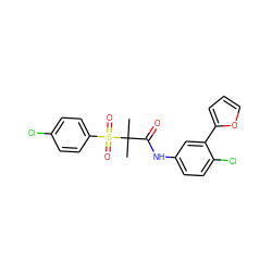 CC(C)(C(=O)Nc1ccc(Cl)c(-c2ccco2)c1)S(=O)(=O)c1ccc(Cl)cc1 ZINC000040395014