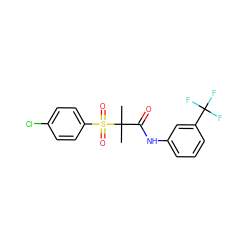 CC(C)(C(=O)Nc1cccc(C(F)(F)F)c1)S(=O)(=O)c1ccc(Cl)cc1 ZINC000040875512