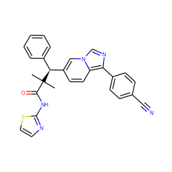 CC(C)(C(=O)Nc1nccs1)[C@@H](c1ccccc1)c1ccc2c(-c3ccc(C#N)cc3)ncn2c1 ZINC000096284240