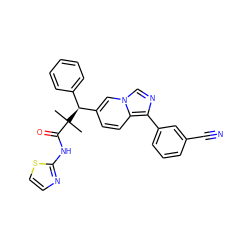 CC(C)(C(=O)Nc1nccs1)[C@@H](c1ccccc1)c1ccc2c(-c3cccc(C#N)c3)ncn2c1 ZINC000096284244