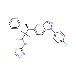 CC(C)(C(=O)Nc1nncs1)[C@@H](Cc1ccccc1)c1ccc2c(cnn2-c2ccc(F)cc2)c1 ZINC000096283962