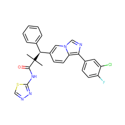 CC(C)(C(=O)Nc1nncs1)[C@@H](c1ccccc1)c1ccc2c(-c3ccc(F)c(Cl)c3)ncn2c1 ZINC000096284234