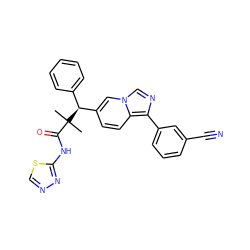 CC(C)(C(=O)Nc1nncs1)[C@@H](c1ccccc1)c1ccc2c(-c3cccc(C#N)c3)ncn2c1 ZINC000096284242