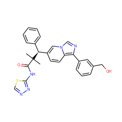 CC(C)(C(=O)Nc1nncs1)[C@@H](c1ccccc1)c1ccc2c(-c3cccc(CO)c3)ncn2c1 ZINC000096284236