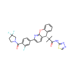 CC(C)(C(=O)Nc1nncs1)[C@H]1c2ccccc2Oc2nc(-c3ccc(C(=O)N4CCC(F)(F)C4)c(F)c3)ccc21 ZINC000073157801