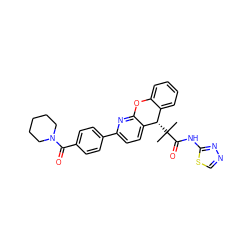 CC(C)(C(=O)Nc1nncs1)[C@H]1c2ccccc2Oc2nc(-c3ccc(C(=O)N4CCCCC4)cc3)ccc21 ZINC000073196580