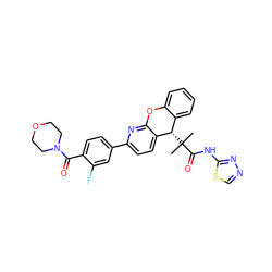 CC(C)(C(=O)Nc1nncs1)[C@H]1c2ccccc2Oc2nc(-c3ccc(C(=O)N4CCOCC4)c(F)c3)ccc21 ZINC000073162878