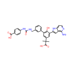 CC(C)(C(=O)O)c1cc(-c2cccc(CNC(=O)Nc3ccc(C(=O)O)cc3)c2)c(O)c(-c2cc3c(N)nccc3[nH]2)c1 ZINC000101062870