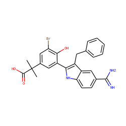 CC(C)(C(=O)O)c1cc(Br)c(O)c(-c2[nH]c3ccc(C(=N)N)cc3c2Cc2ccccc2)c1 ZINC000029477308