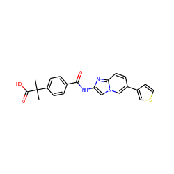 CC(C)(C(=O)O)c1ccc(C(=O)Nc2cn3cc(-c4ccsc4)ccc3n2)cc1 ZINC000043193840