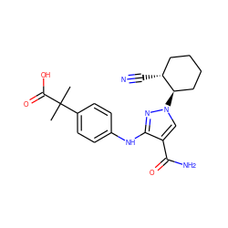 CC(C)(C(=O)O)c1ccc(Nc2nn([C@@H]3CCCC[C@H]3C#N)cc2C(N)=O)cc1 ZINC000221144994