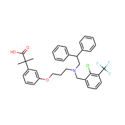 CC(C)(C(=O)O)c1cccc(OCCCN(Cc2cccc(C(F)(F)F)c2Cl)CC(c2ccccc2)c2ccccc2)c1 ZINC000049695243