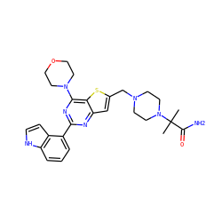 CC(C)(C(N)=O)N1CCN(Cc2cc3nc(-c4cccc5[nH]ccc45)nc(N4CCOCC4)c3s2)CC1 ZINC000095553943