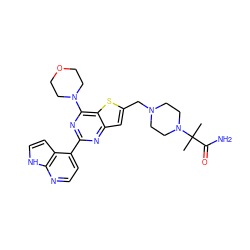 CC(C)(C(N)=O)N1CCN(Cc2cc3nc(-c4ccnc5[nH]ccc45)nc(N4CCOCC4)c3s2)CC1 ZINC000095554344