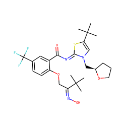 CC(C)(C)/C(COc1ccc(C(F)(F)F)cc1C(=O)/N=c1\sc(C(C)(C)C)cn1C[C@H]1CCCO1)=N\O ZINC000140282709