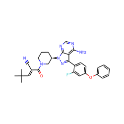 CC(C)(C)/C=C(\C#N)C(=O)N1CCC[C@@H](n2nc(-c3ccc(Oc4ccccc4)cc3F)c3c(N)ncnc32)C1 ZINC000205649044