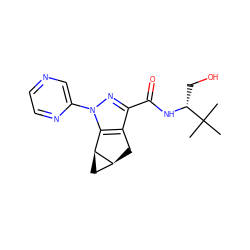 CC(C)(C)[C@@H](CO)NC(=O)c1nn(-c2cnccn2)c2c1C[C@H]1C[C@@H]21 ZINC000141778718