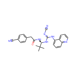 CC(C)(C)[C@@H](NC(=O)Cc1ccc(C#N)cc1)N/C(=N/C#N)Nc1cccc2ncccc12 ZINC000101632044