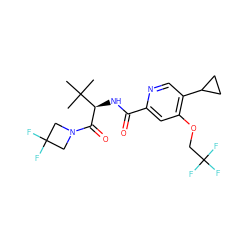 CC(C)(C)[C@@H](NC(=O)c1cc(OCC(F)(F)F)c(C2CC2)cn1)C(=O)N1CC(F)(F)C1 ZINC000149230688