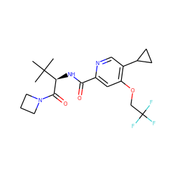 CC(C)(C)[C@@H](NC(=O)c1cc(OCC(F)(F)F)c(C2CC2)cn1)C(=O)N1CCC1 ZINC000149253772