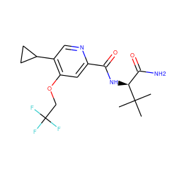 CC(C)(C)[C@@H](NC(=O)c1cc(OCC(F)(F)F)c(C2CC2)cn1)C(N)=O ZINC000146259347