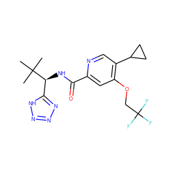 CC(C)(C)[C@@H](NC(=O)c1cc(OCC(F)(F)F)c(C2CC2)cn1)c1nnn[nH]1 ZINC000146406340