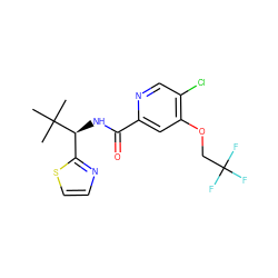 CC(C)(C)[C@@H](NC(=O)c1cc(OCC(F)(F)F)c(Cl)cn1)c1nccs1 ZINC000149226947