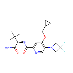 CC(C)(C)[C@@H](NC(=O)c1cc(OCC2CC2)c(N2CC(F)(F)C2)cn1)C(N)=O ZINC000146494648