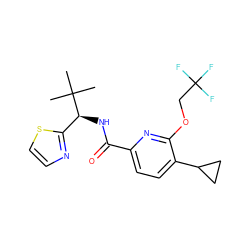 CC(C)(C)[C@@H](NC(=O)c1ccc(C2CC2)c(OCC(F)(F)F)n1)c1nccs1 ZINC000143939240