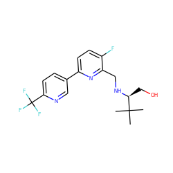 CC(C)(C)[C@H](CO)NCc1nc(-c2ccc(C(F)(F)F)nc2)ccc1F ZINC000204410952