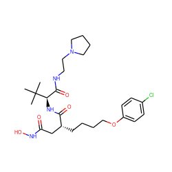 CC(C)(C)[C@H](NC(=O)[C@H](CCCCOc1ccc(Cl)cc1)CC(=O)NO)C(=O)NCCN1CCCC1 ZINC000013742002