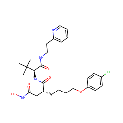 CC(C)(C)[C@H](NC(=O)[C@H](CCCCOc1ccc(Cl)cc1)CC(=O)NO)C(=O)NCCc1ccccn1 ZINC000013742004