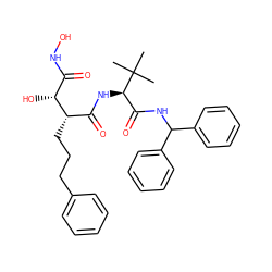 CC(C)(C)[C@H](NC(=O)[C@H](CCCc1ccccc1)[C@H](O)C(=O)NO)C(=O)NC(c1ccccc1)c1ccccc1 ZINC000027650411