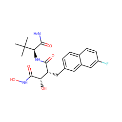 CC(C)(C)[C@H](NC(=O)[C@H](Cc1ccc2ccc(F)cc2c1)[C@H](O)C(=O)NO)C(N)=O ZINC000026941962