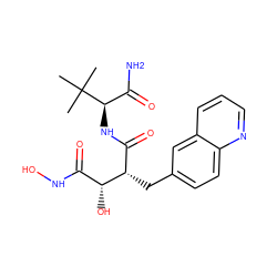 CC(C)(C)[C@H](NC(=O)[C@H](Cc1ccc2ncccc2c1)[C@H](O)C(=O)NO)C(N)=O ZINC000026846716