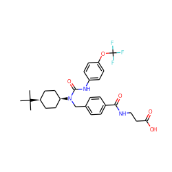 CC(C)(C)[C@H]1CC[C@@H](N(Cc2ccc(C(=O)NCCC(=O)O)cc2)C(=O)Nc2ccc(OC(F)(F)F)cc2)CC1 ZINC000101068595