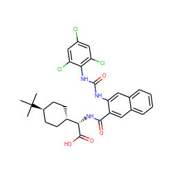 CC(C)(C)[C@H]1CC[C@H]([C@H](NC(=O)c2cc3ccccc3cc2NC(=O)Nc2c(Cl)cc(Cl)cc2Cl)C(=O)O)CC1 ZINC000143409227