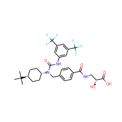 CC(C)(C)[C@H]1CC[C@H](N(Cc2ccc(C(=O)NC[C@@H](O)C(=O)O)cc2)C(=O)Nc2cc(C(F)(F)F)cc(C(F)(F)F)c2)CC1 ZINC000261148311
