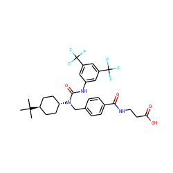 CC(C)(C)[C@H]1CC[C@H](N(Cc2ccc(C(=O)NCCC(=O)O)cc2)C(=O)Nc2cc(C(F)(F)F)cc(C(F)(F)F)c2)CC1 ZINC000253695110