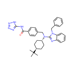 CC(C)(C)[C@H]1CC[C@H](N(Cc2ccc(C(=O)Nc3nnn[nH]3)cc2)c2nc3ccccc3n2Cc2ccccc2)CC1 ZINC000261098818