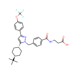 CC(C)(C)[C@H]1CC[C@H](c2cc(-c3ccc(OC(F)(F)F)cc3)nn2Cc2ccc(C(=O)NCCC(=O)O)cc2)CC1 ZINC000254013422