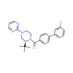 CC(C)(C)[C@H]1CN(c2ncccn2)CCN1C(=O)c1ccc(-c2cccc(Cl)c2)cc1 ZINC000299834306