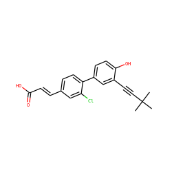 CC(C)(C)C#Cc1cc(-c2ccc(/C=C/C(=O)O)cc2Cl)ccc1O ZINC000040862712