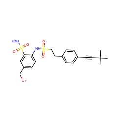 CC(C)(C)C#Cc1ccc(CCS(=O)(=O)Nc2ccc(CO)cc2S(N)(=O)=O)cc1 ZINC000147435241