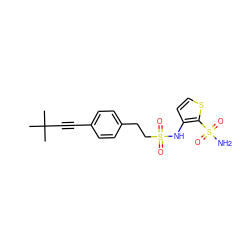 CC(C)(C)C#Cc1ccc(CCS(=O)(=O)Nc2ccsc2S(N)(=O)=O)cc1 ZINC000147623239