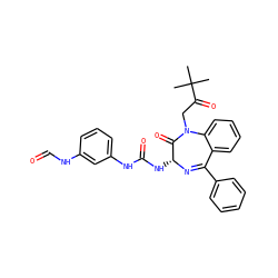 CC(C)(C)C(=O)CN1C(=O)[C@@H](NC(=O)Nc2cccc(NC=O)c2)N=C(c2ccccc2)c2ccccc21 ZINC000013760934