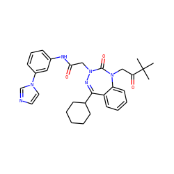 CC(C)(C)C(=O)CN1C(=O)N(CC(=O)Nc2cccc(-n3ccnc3)c2)N=C(C2CCCCC2)c2ccccc21 ZINC000028572546