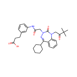 CC(C)(C)C(=O)CN1C(=O)N(CC(=O)Nc2cccc(CCC(=O)O)c2)N=C(C2CCCCC2)c2ccccc21 ZINC000028655828