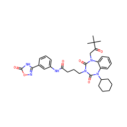 CC(C)(C)C(=O)CN1C(=O)N(CCCC(=O)Nc2cccc(-c3noc(=O)[nH]3)c2)C(=O)N(C2CCCCC2)c2ccccc21 ZINC000029064248